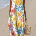 Ella™ pastel floral midi dress, sleeveless with round neckline and A-line skirt
