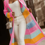 Noemi pastel striped long cardigan with pink front and multicolor block panels
