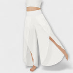 AirFlow women's wide-leg pants, white with elastic waist and side slit