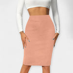 High-waist office pencil midi skirt, blush pink