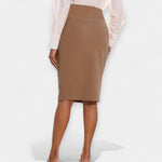 High-waist midi pencil skirt in beige, fitted and mid-calf length