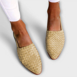 Beige woven summer loafers with low sole and open-back strap detail