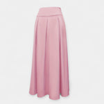 Pink midi skirt with pleated panels and wide waistband (back view)