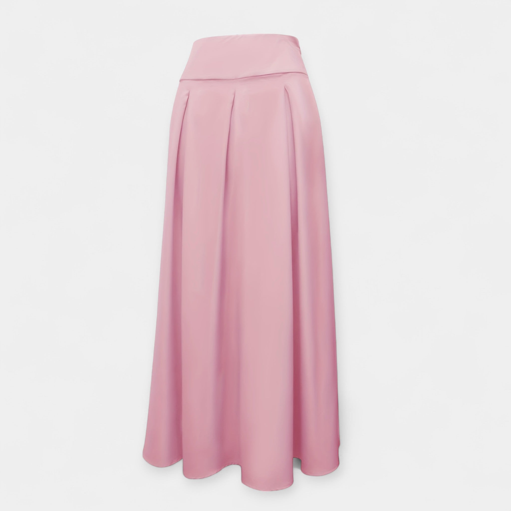 Pink midi skirt with pleated panels and wide waistband (back view)