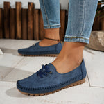 Blue suede-look lace-up slip-on loafer shoes with chunky rubber tread sole