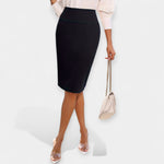 High-waist midi pencil skirt in black, fitted with straight hem