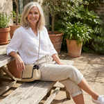 Beatrice cotton drawstring capri pants, light beige with cuffed hem and pockets