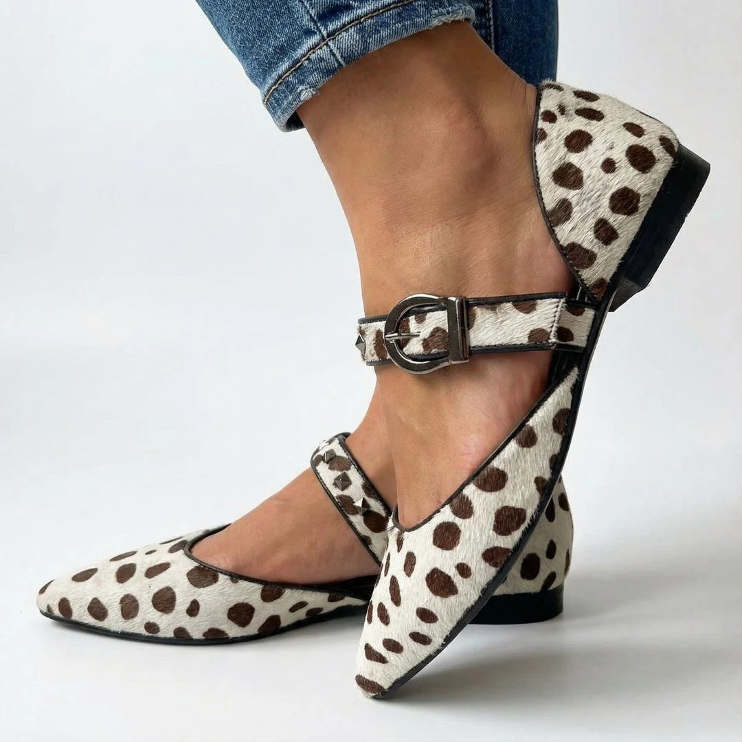 Leopard print Mary Jane pumps with ankle strap and buckle, low block heel