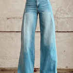 Light blue wide-leg denim pants with high waist and front button fly
