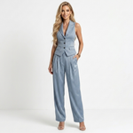 Simona sleeveless vest and wide-leg trousers set, light blue