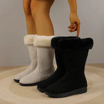 Women's tall boots pair: light and black with faux-fur cuffs