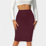 High-waist office pencil midi skirt, burgundy