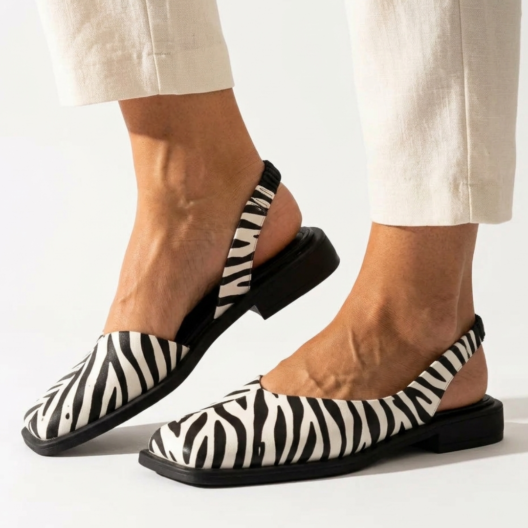 Emanuela square-toe moccasin loafers with zebra-print uppers and black sole