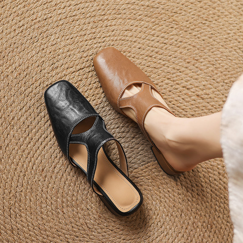 Dessa natural leather ballet flats, black and tan slingback flats