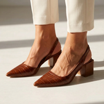 Marilena brown orthopedic slingback pumps with pointed toe and block heel