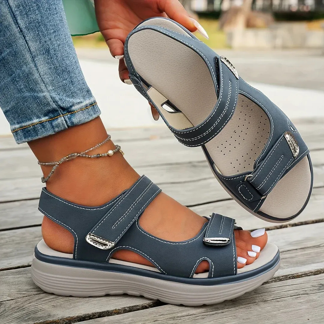 Chanel orthopedic non-slip sandals in dark blue with perforated footbed and two straps