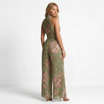 Floral print wide-leg jumpsuit, sleeveless V-neck, side view