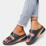 Pain-Free Support sandals in dark blue with two buckled straps and textured comfort platform