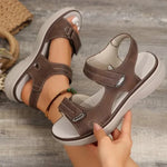 Orthopedic anti-slip sandals in brown and beige with hook-and-loop straps