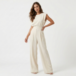 Off-white belted sleeveless jumpsuit with high waist and wide-leg pants