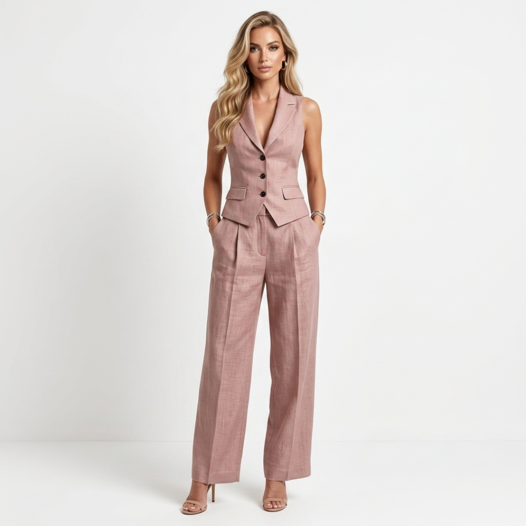 Simona sleeveless vest and wide-leg trousers set, dusty rose