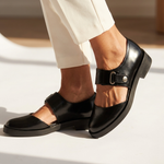 Black Mary Jane dress flats with side buckle strap and chunky sole