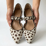 Leopard print Mary Jane shoes with buckle strap and pointed toe