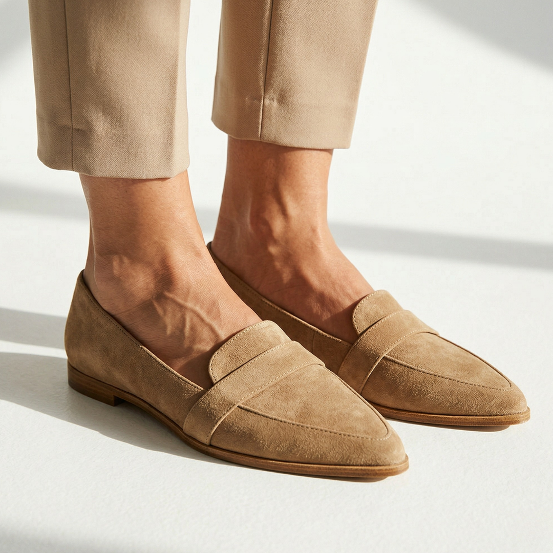 Atena orthopedic loafers in khaki suede with slip-on moccasin design