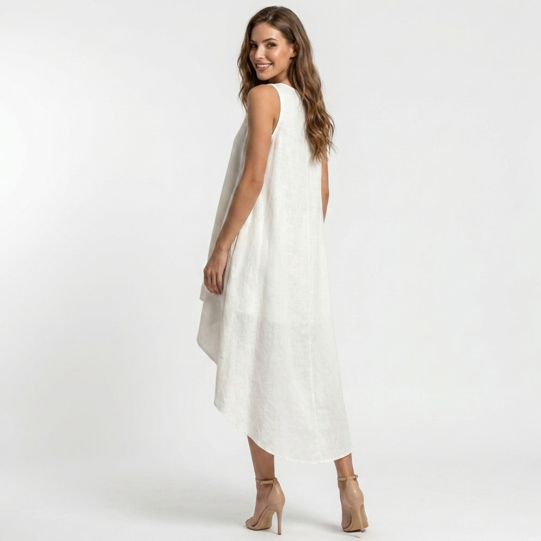Júlia sleeveless white dress with asymmetric hem