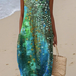 Sleeveless midi dress with multicolor circular abstract print