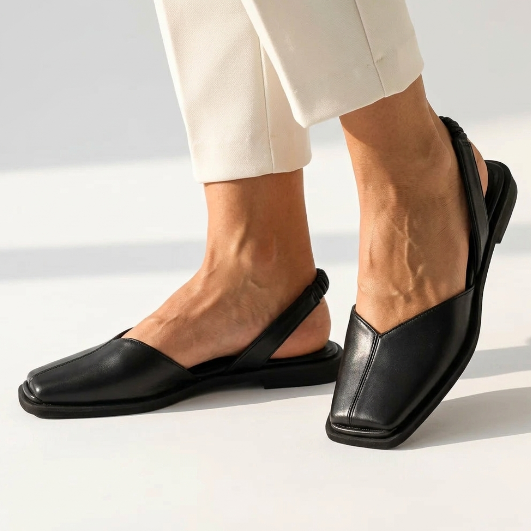 Emanuela square-toe moccasin loafers in black leather with black sole