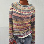 Multicolor striped knit sweater with crew neck and long sleeves