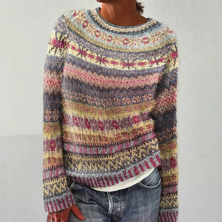 Multicolor striped knit sweater with crew neck and long sleeves