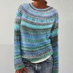 Andrea knit sweater pullover, crew neck, long sleeves, multicolor horizontal stripes