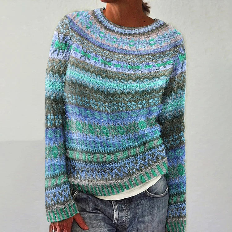 Andrea knit sweater pullover, crew neck, long sleeves, multicolor horizontal stripes