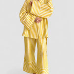 Yellow striped two-piece set: button shirt and wide-leg trousers