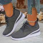 Dark gray knit lace-up platform sneakers with breathable texture and thick sole