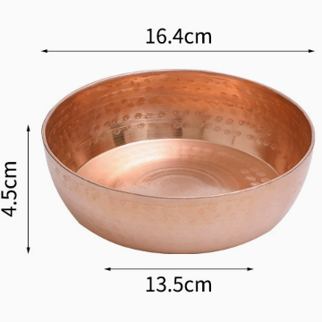 Copper hammered serving bowl, 16.4cm diameter, 13.5cm width, 4.5cm height.