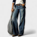 Light blue wide-leg jeans with mid-rise fit, belt loops, and classic front pockets