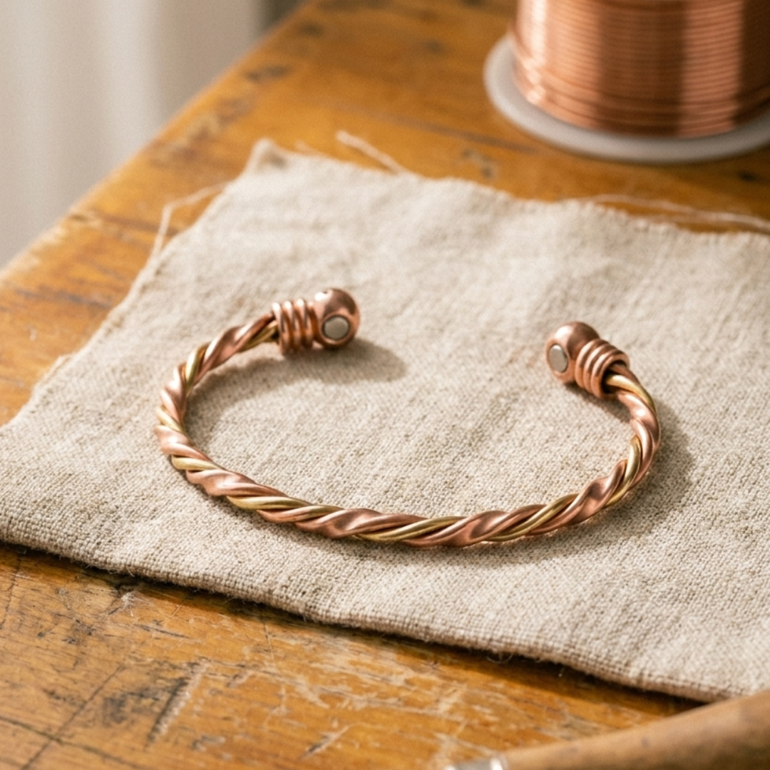 Doina Bucaresti copper twist bracelet with round end details