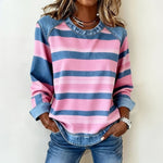 Julia loose striped sweatshirt in pink and blue with long sleeves and crew neck