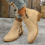 Beige orthopedic ankle boots with side zipper and block heel