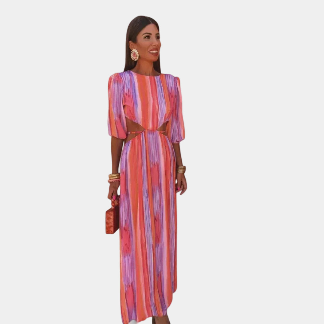 Paloma striped maxi dress with waist cutouts and puff sleeves
