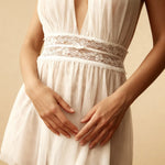 White sheer halter babydoll nightgown with lace waist band and gathered skirt