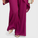 Fuchsia chiffon wide-leg pants with flowing draped overlay