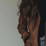 Valerie vintage long coat sleeve and shoulder detail, dark brown with button cuff