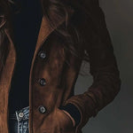 Valerie vintage coat front close-up: dark brown lapels with round buttons