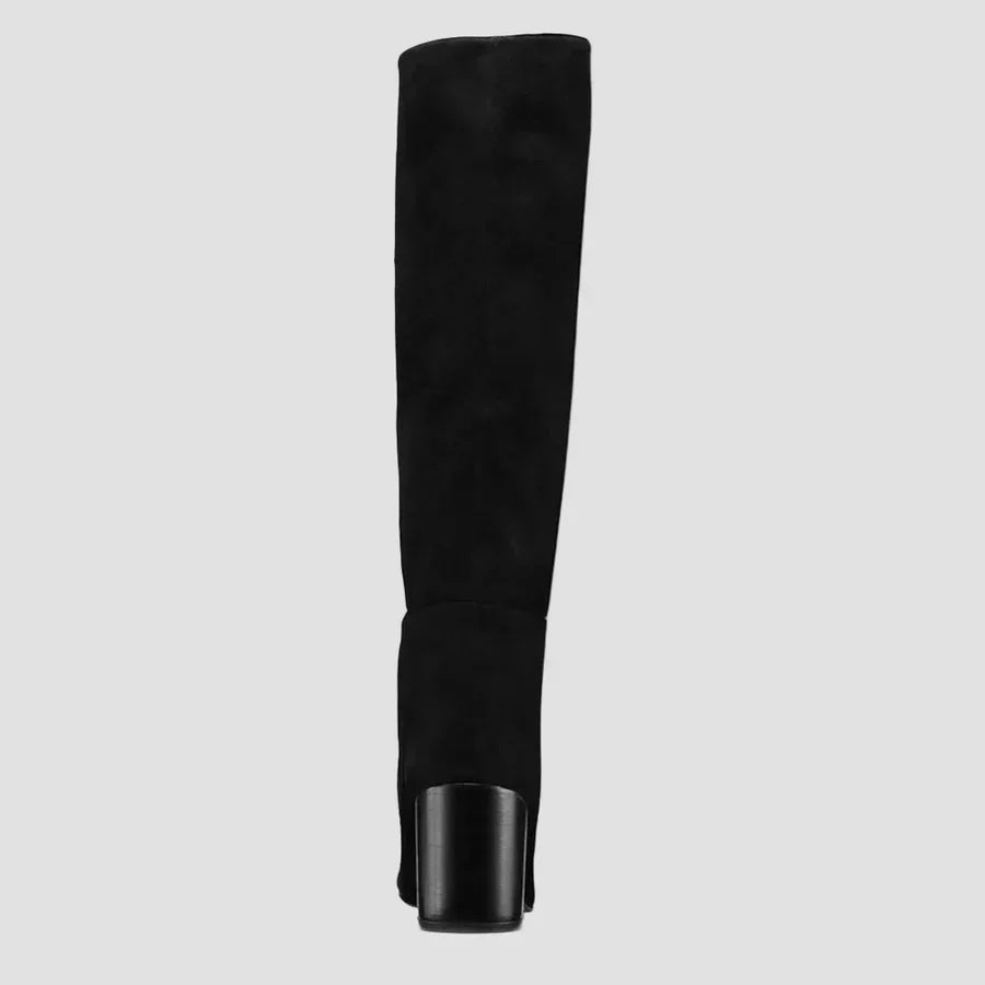 Anastasia knee-high black boots, stacked heel and wide shaft