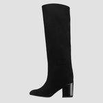 Anastasia knee-high black suede boots with block heel