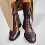 Vigi brown leather lace-up ankle boots with crisscross laces and rounded toe